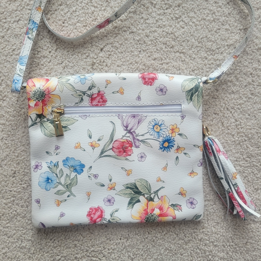 Venice Leather Floral White Genuine Leather Crossbody Bag Mady in Italy - Picture 5 of 10